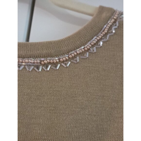 Bob Mackie Wearable Art Beaded Bow Cardigan Sz 3X Sweater Tan Coastal Grandma - Picture 8 of 10